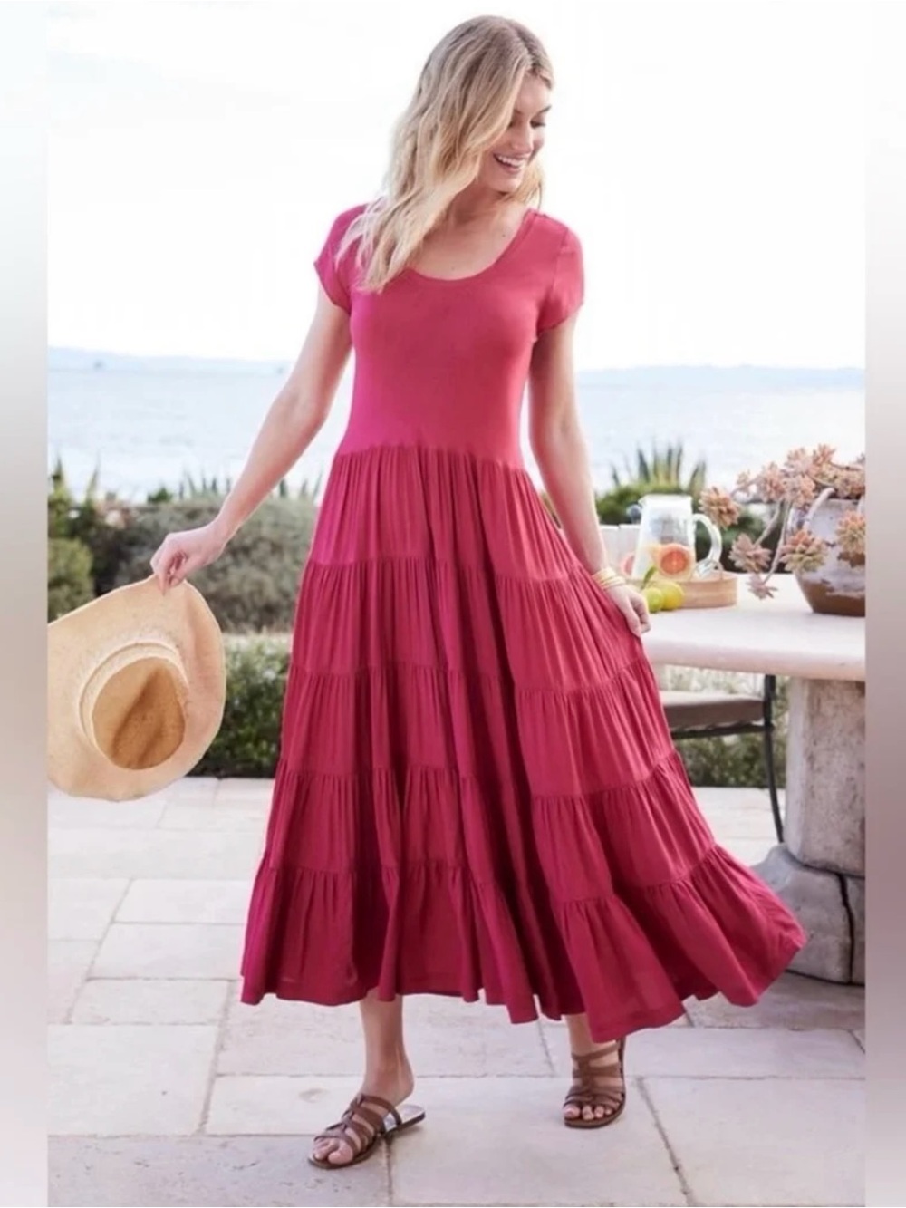 SOFT SURROUNDINGS NWT Kara Tiered Maxi Dress in Berry Size S